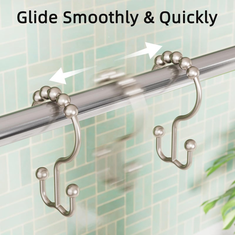 Amazer Shower Curtain Rings, Rust-Resistant Metal Double Shower Hooks for Curtain Rolling Shower Curtain Hooks Rings Shower Rings for Bathroom Shower Curtain Rod, Matte Nickel, Set of 12 Rings - Image 5